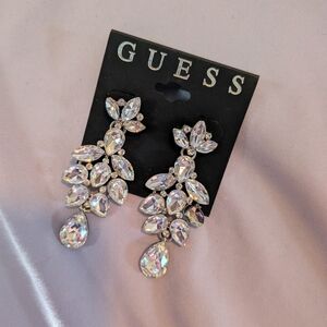 GUESS Silver Crystal Drop Earrings